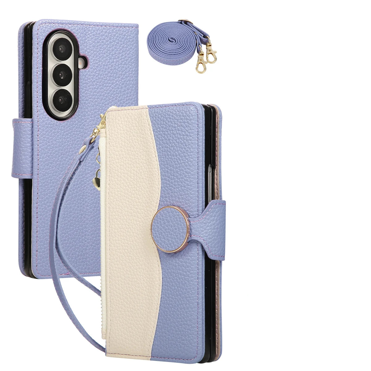 Two-Tone Leather Crossbody Wallet Case for Samsung Galaxy Z Fold 7