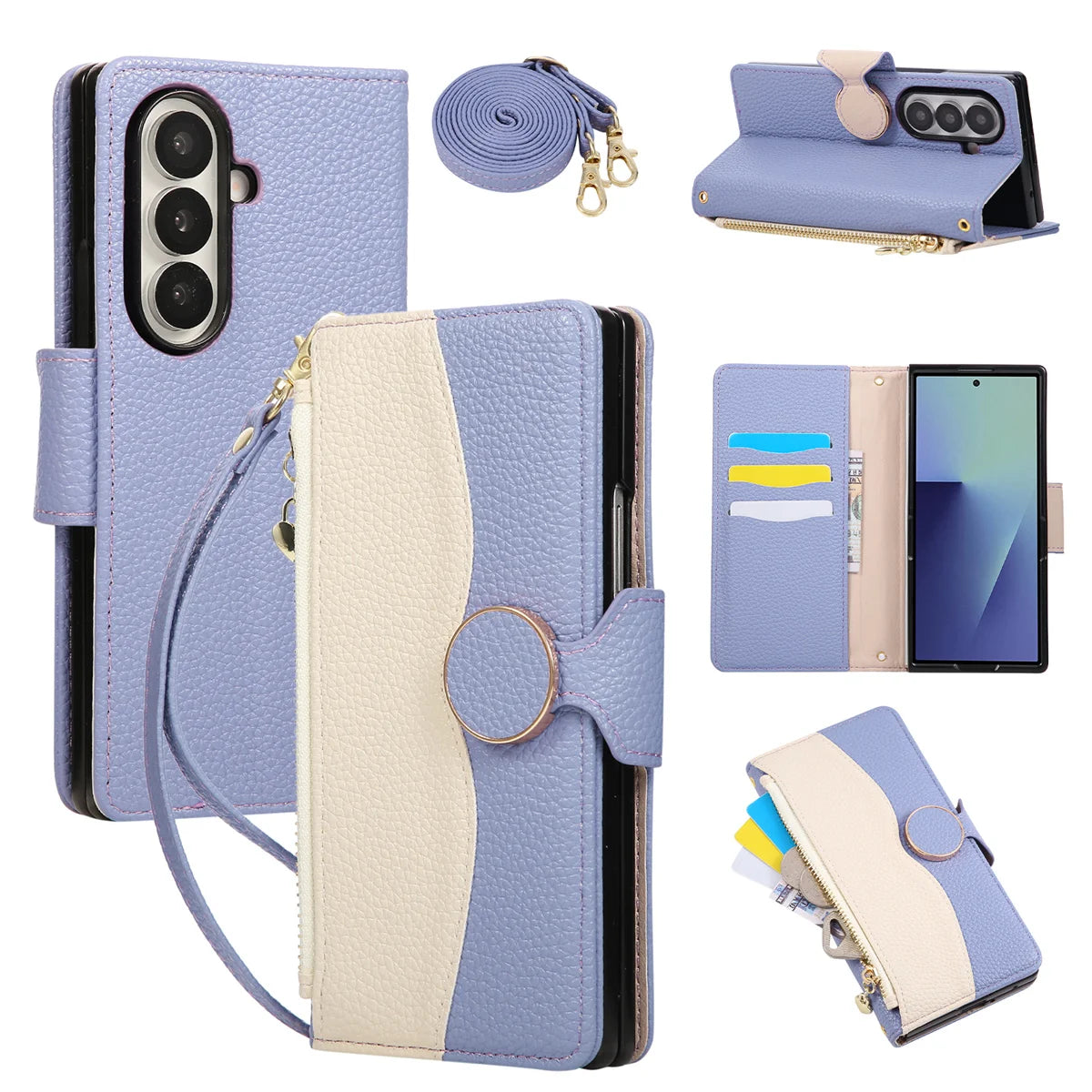 Two-Tone Leather Crossbody Wallet Case for Samsung Galaxy Z Fold 7