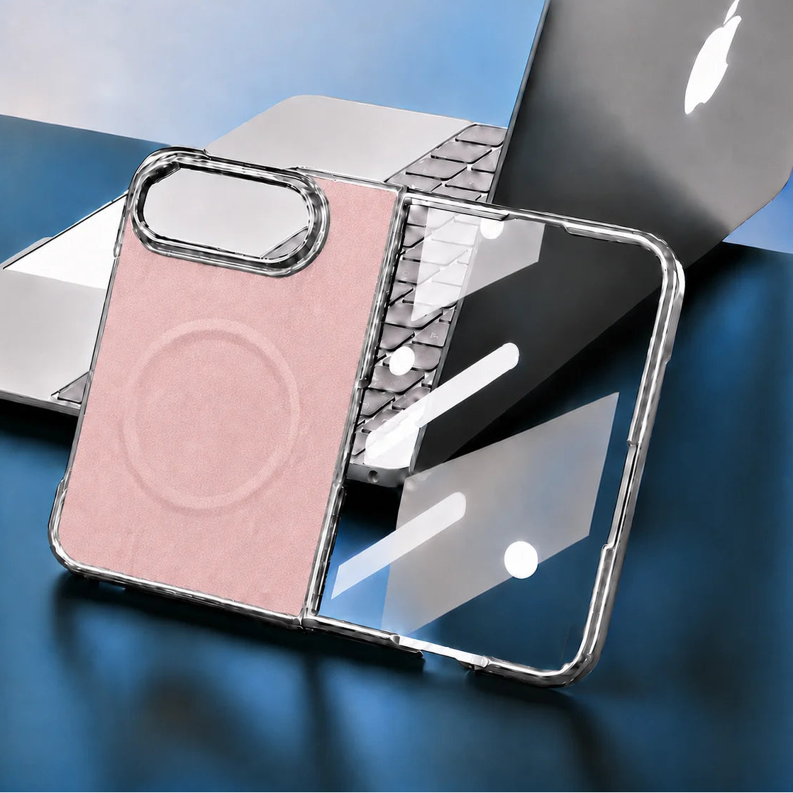 Stone-Textured Foldable MagSafe Case with Ring Stand for iPhone Duo