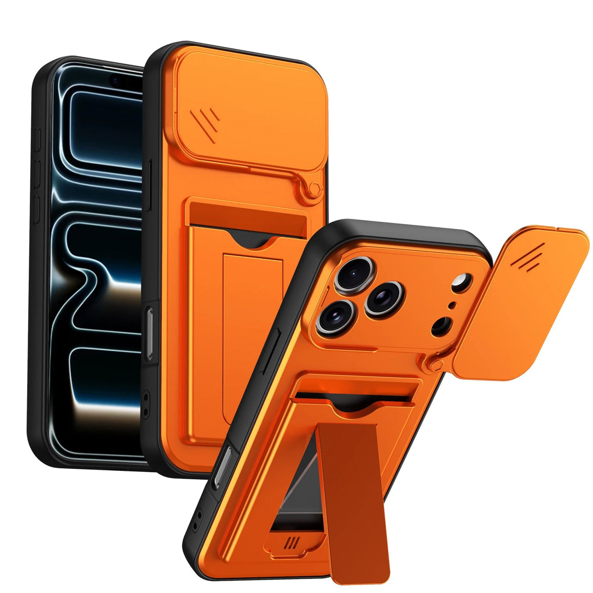 Dual-Layer Sliding Card Holder Kickstand Case with Lens Protection for iPhone 18 Series