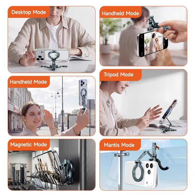 MagSafe Compatible Foldable Phone Tripod with 360° Rotation Base