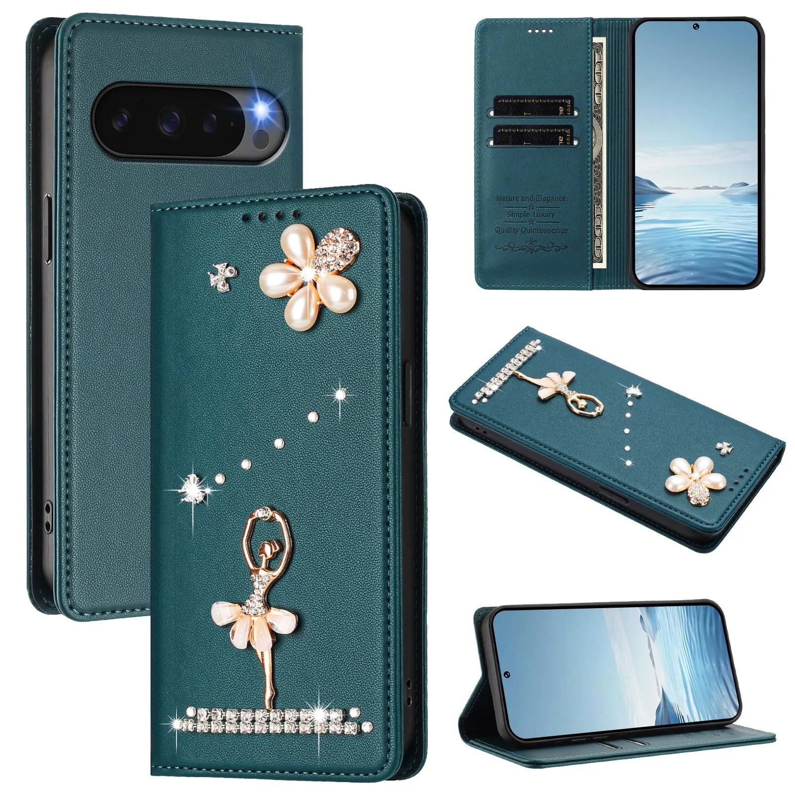 Cute Diamond Wallet Flip Case with Card Slot and Stand for Googel Pixel 9 Series