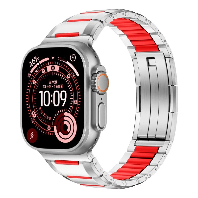 Steel and Fluororubber Segmented Bracelet Band with Removable Links for Apple Watch