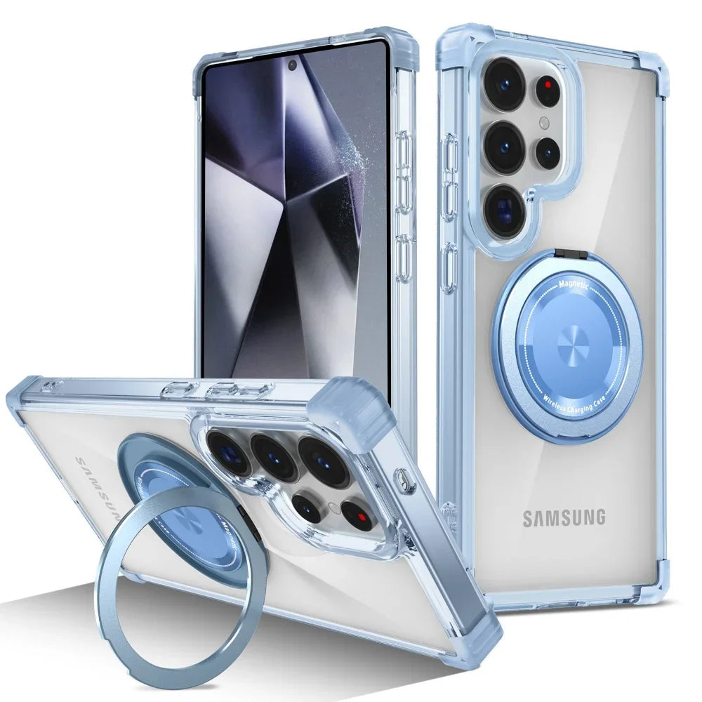 Protective Transparent Magnetic Case with 360° Rotating Holder for Samsung Galaxy S25 Series
