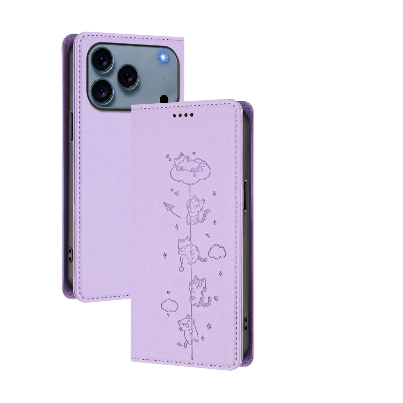 Embossed Cute Cat Flip Wallet Leather Case for iPhone 17 Series