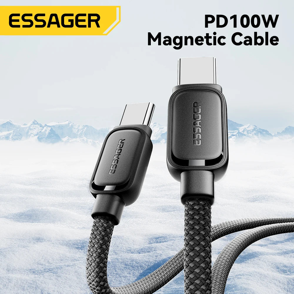 Essager 100W USB-C PD Magnetic Charging Cable With Anti-Winding Cord