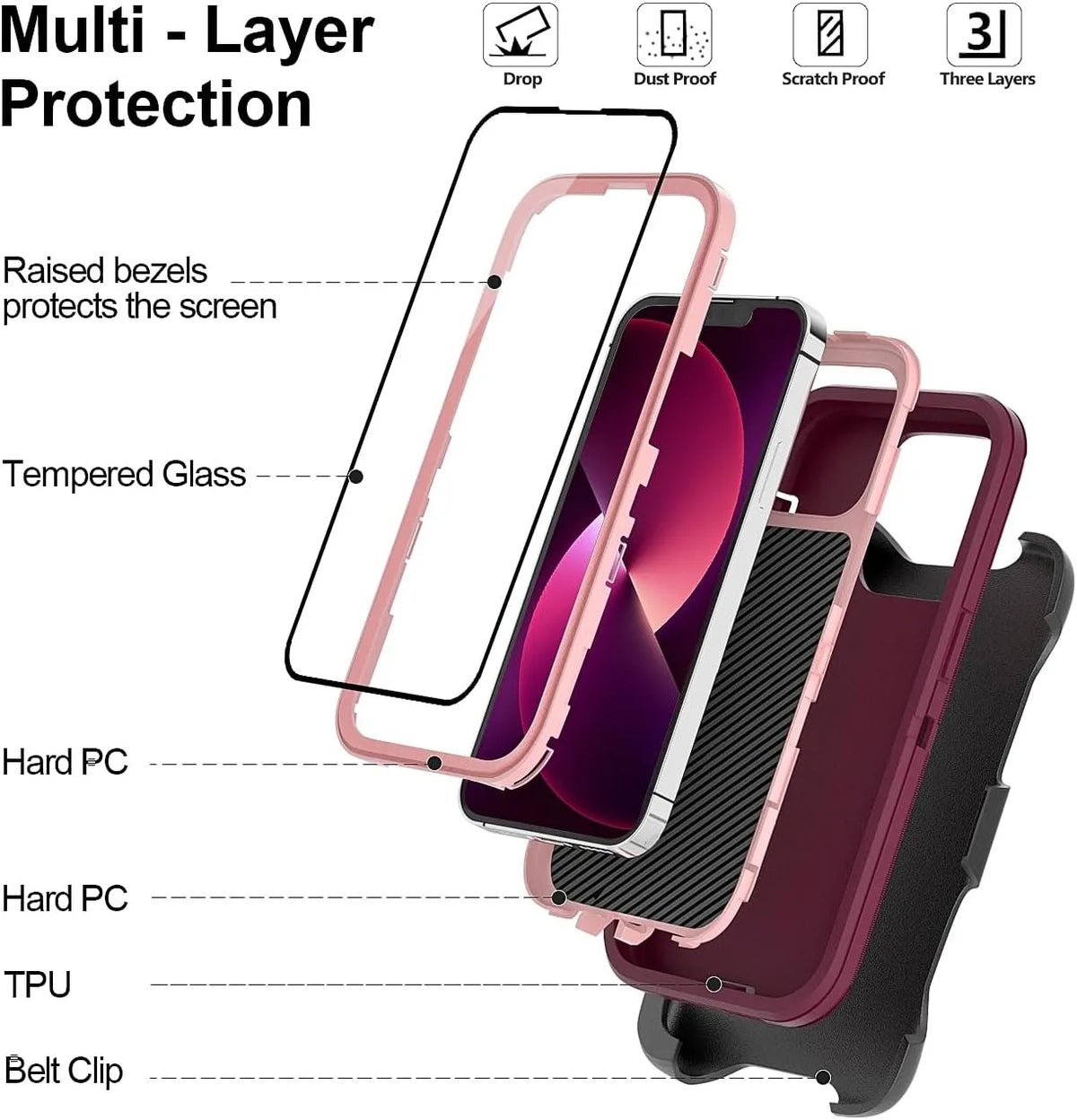 Shockproof Three-Layer Armor Case with Raised Camera Ring for iPhone 18 Series