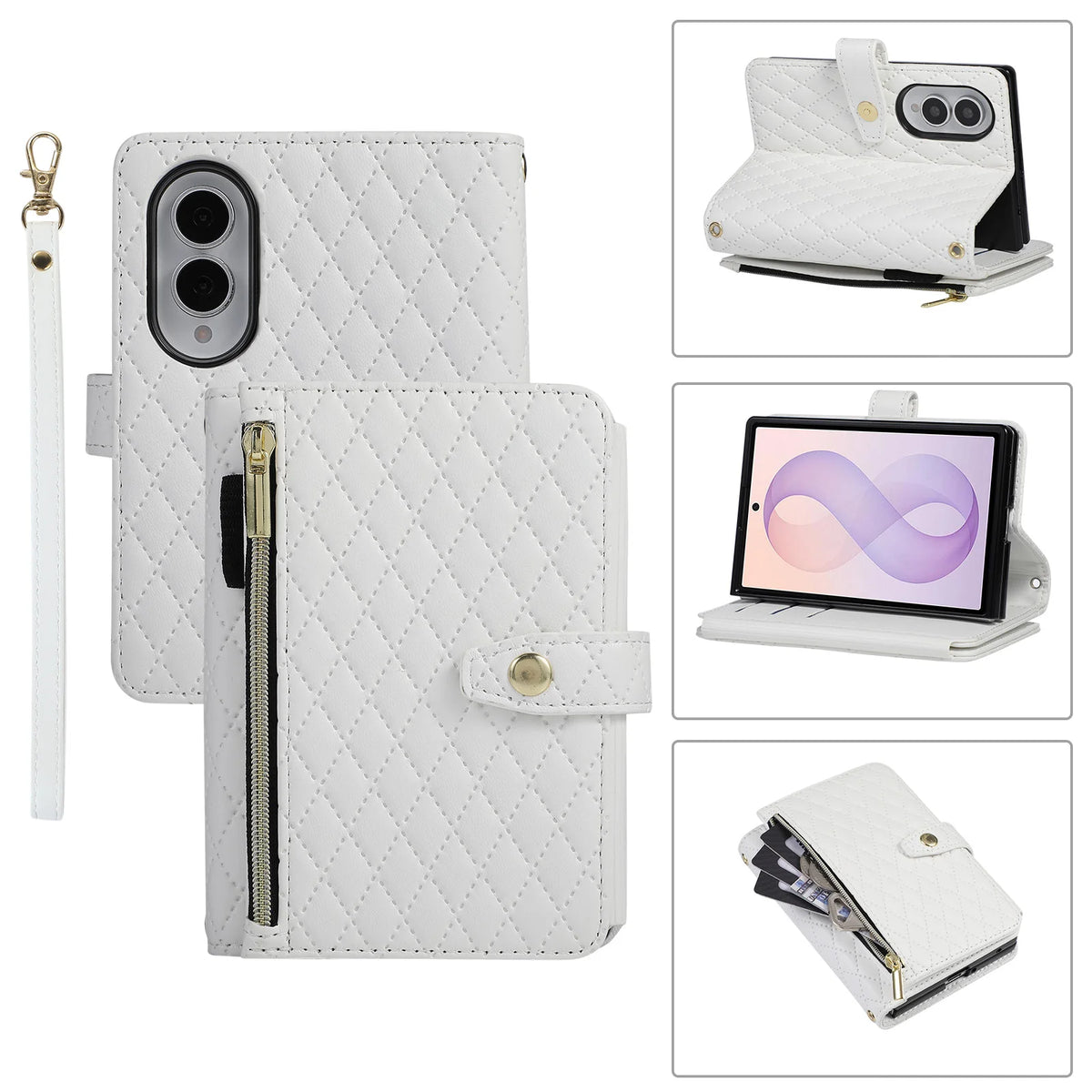 Quilted Leather Wallet Case with Foldable Viewing Stand for Samsung Galaxy Z Fold 8