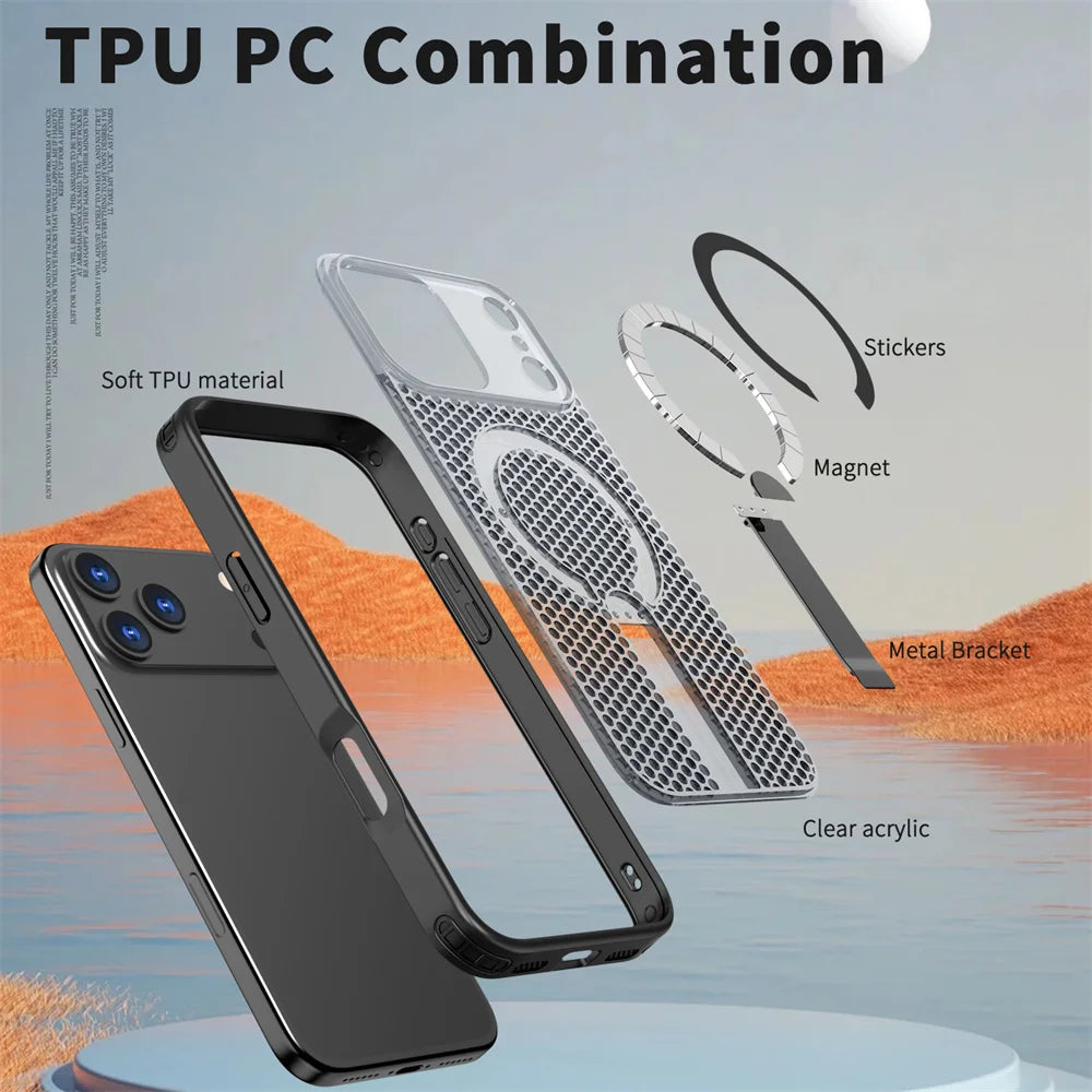 Heat Dissipation MagSafe Case with Foldable Stand for iPhone 17 Series