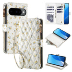 Quilted Floral Crossbody Wallet Case with Adjustable Shoulder Lanyard for Google Pixel 9 Series