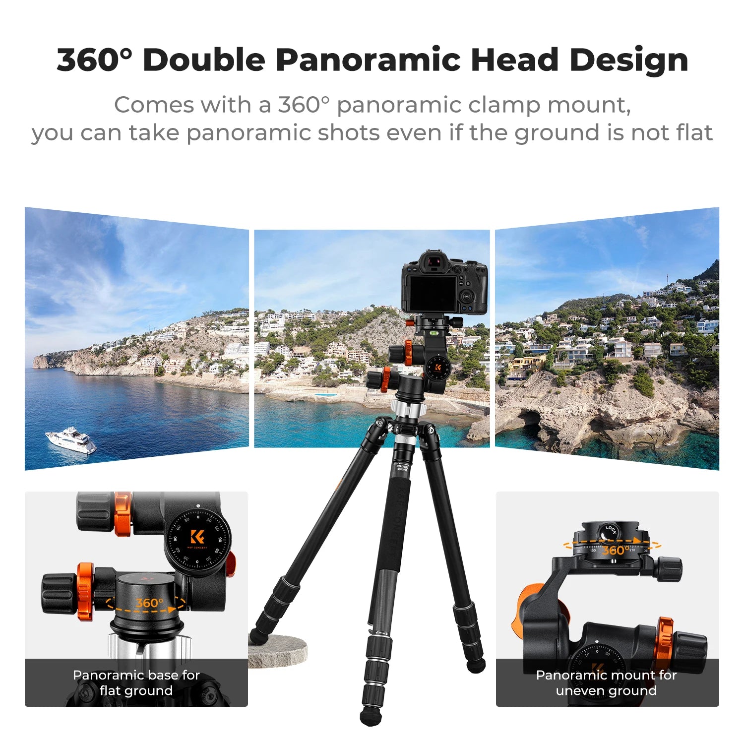 K&F Concept Geared 3-Way Tripod Head