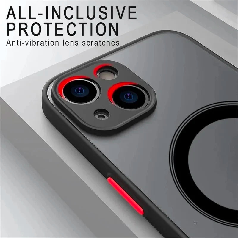 Slim Shockproof Translucent Matte Magnetic Phone Case with Kickstand for iPhone 15 Series