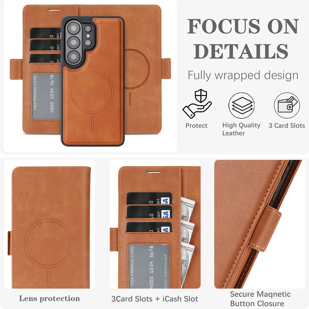 Leather 2-in-1 Detachable Flip Wallet Case with Magnetic Attachment for Samsung Galaxy S22 Ultra