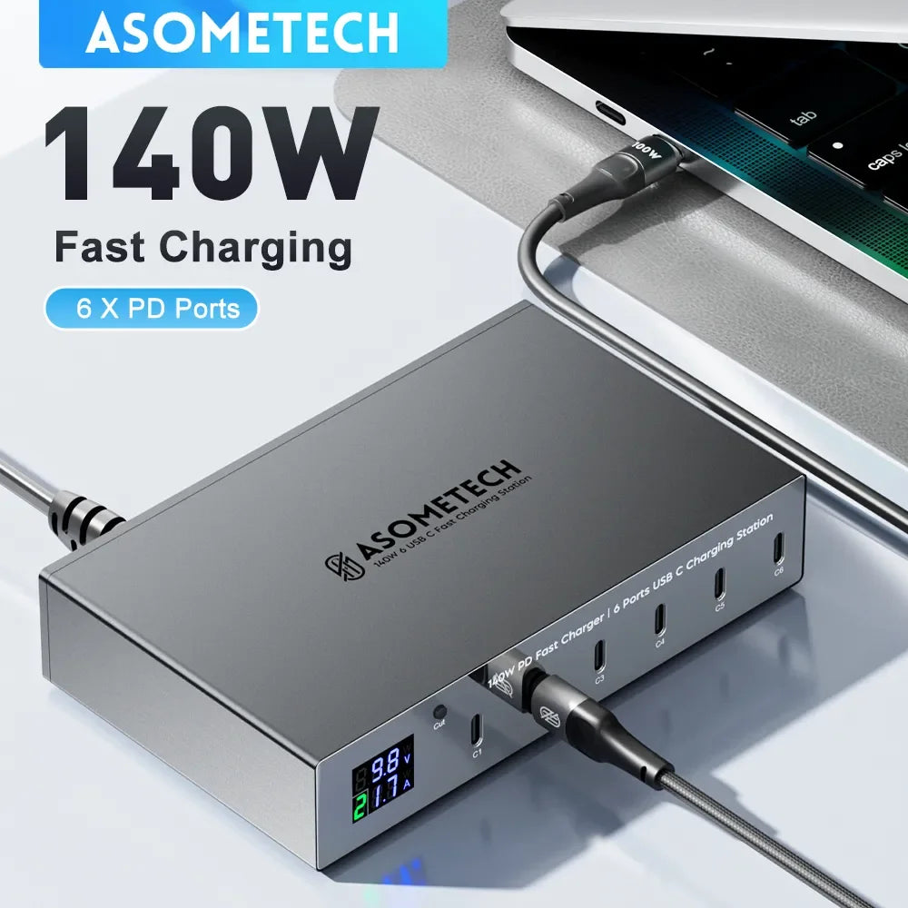 ASOMETECH 140W 6-Port USB-C PD Fast Charging Station