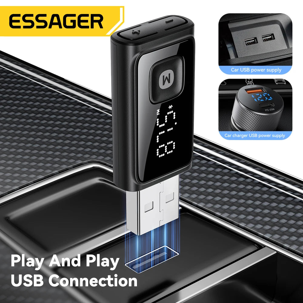 Essager FM Bluetooth Car Adapter with Wireless Audio Receiver and Auto Mic