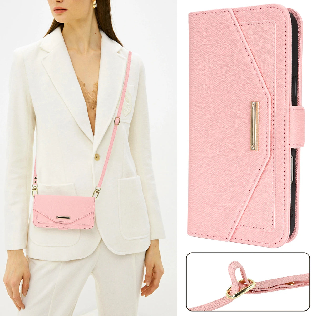 Crossbody Wallet Case with Mirror and Shoulder Strap for iPhone 17 Series