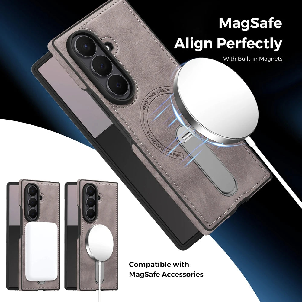 Samsung Galaxy Z Fold 6 Magnetic Leather Case with Kickstand
