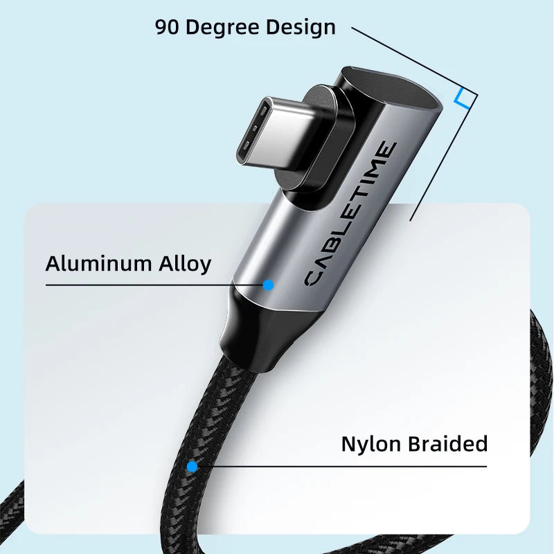 CABLETIME 100W PD 90-Degree USB-C Cable
