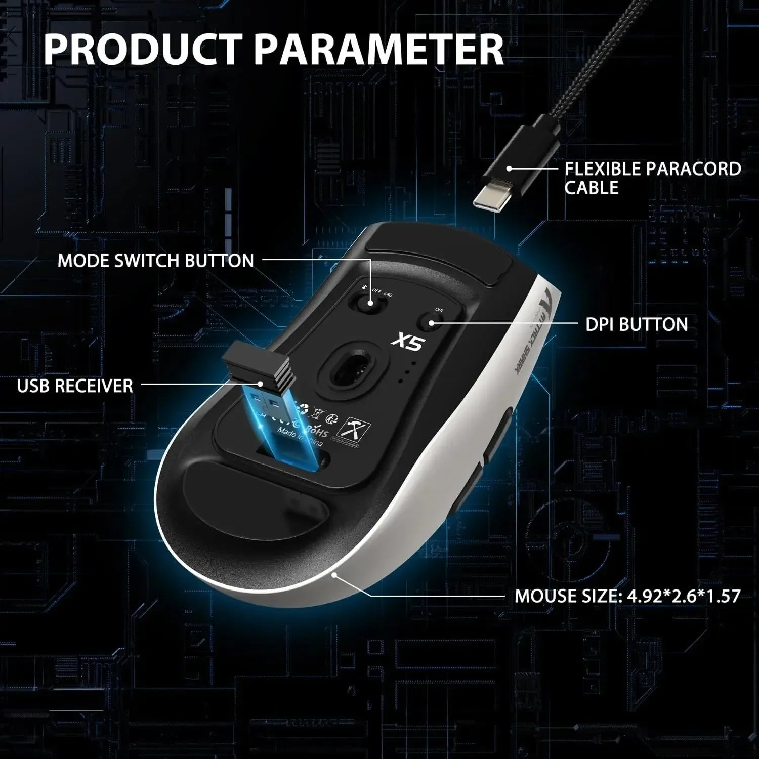 Attack Shark X5 Lightweight Tri-Mode Wireless Gaming Mouse
