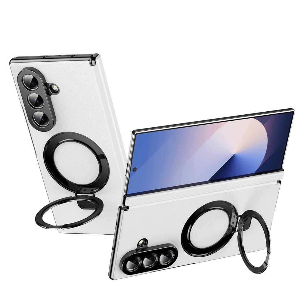Samsung Galaxy Z Fold 6 Leather Case with Magnetic Holder and Screen Protector