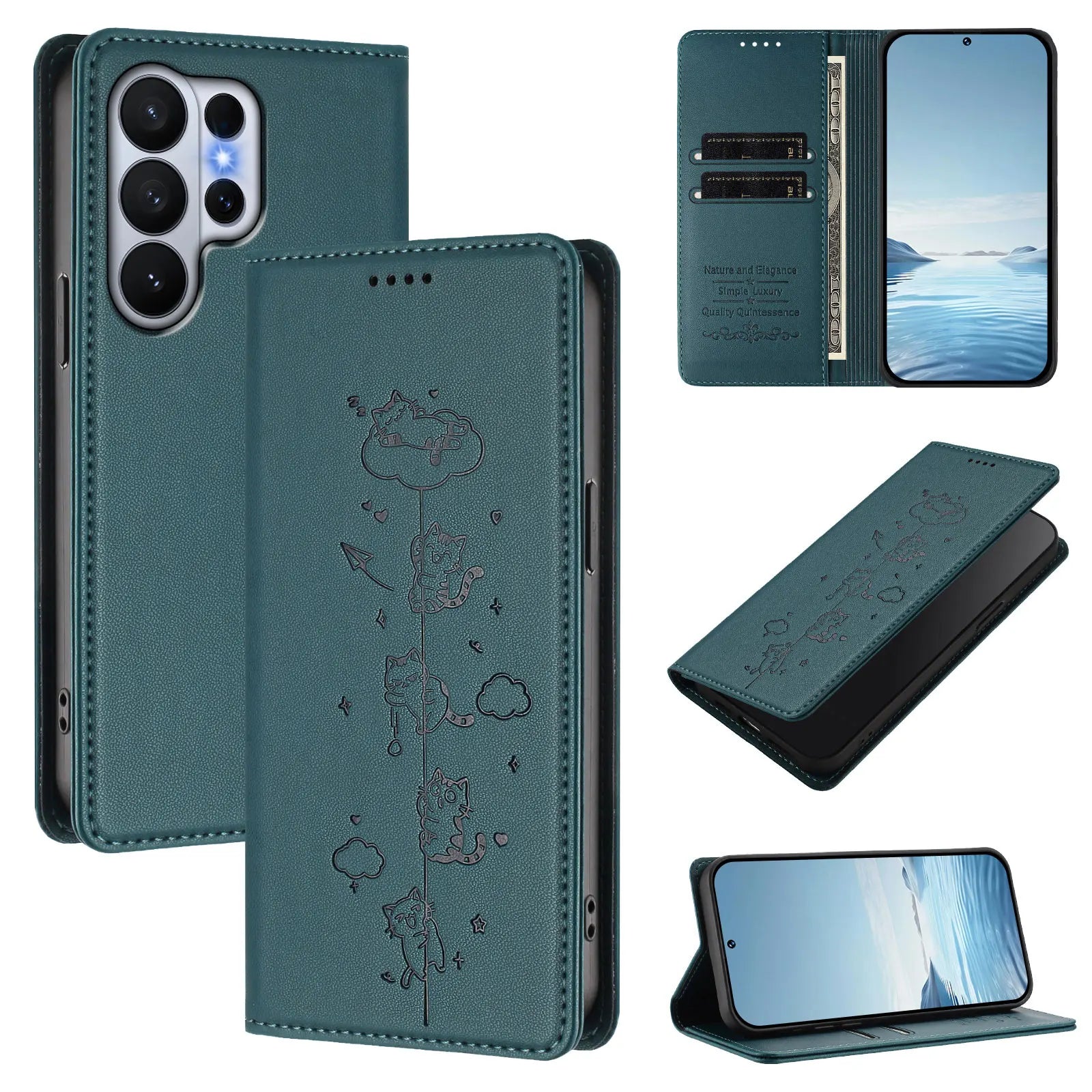 Cute Cat Embossed Leather Wallet Case for Samsung Galaxy S26 Series