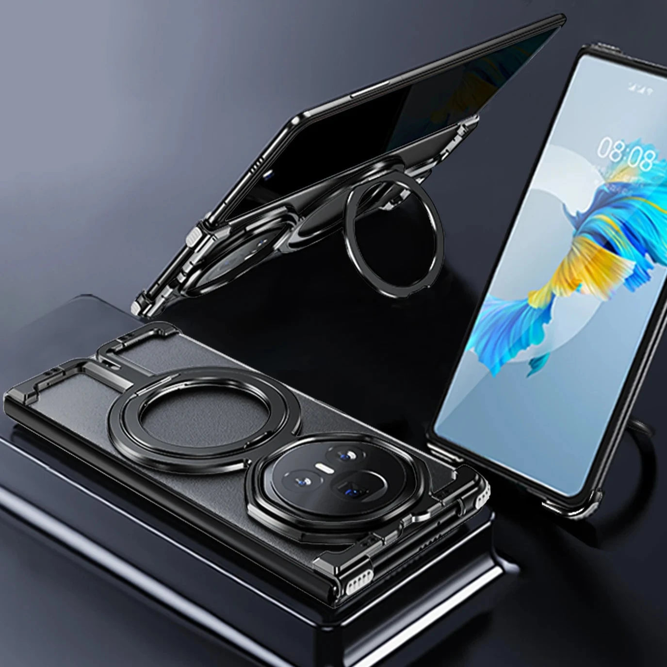 Frameless Metal Phone Case with Ring Stand for Honor Magic V3 and Honor Magic Vs3