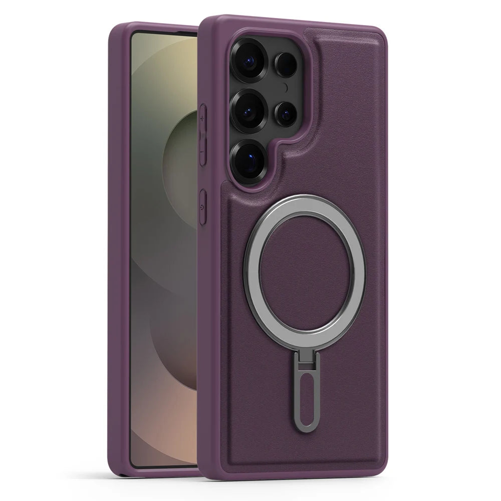 PU Leather & Silicone Magnetic Ring Stand Case for Samsung Galaxy S24 Series