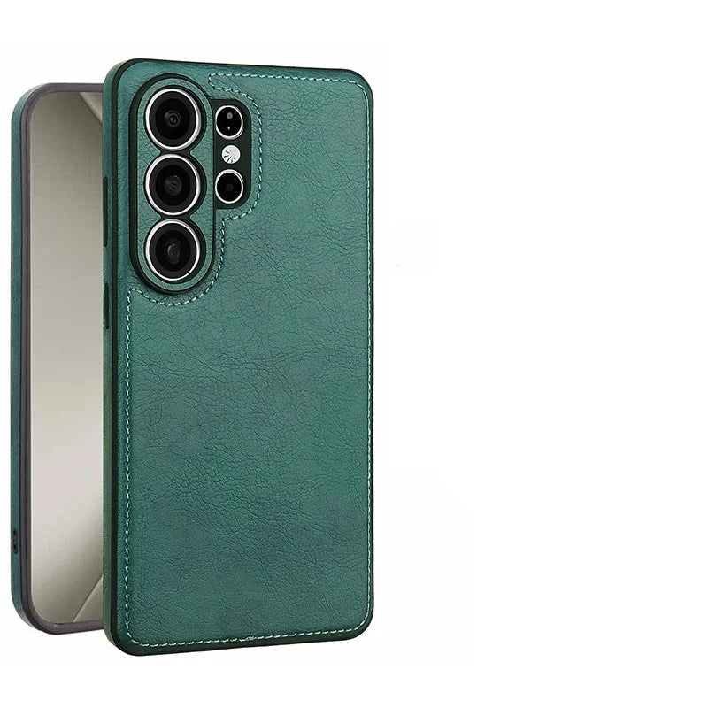 Shockproof Leather-Textured Bumper Case with Raised Camera Ring Protection for Samsung Galaxy S26 Series