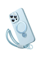 iPhone 16 Series Silicone MagSafe Case with Rotating Ring Holder Stand