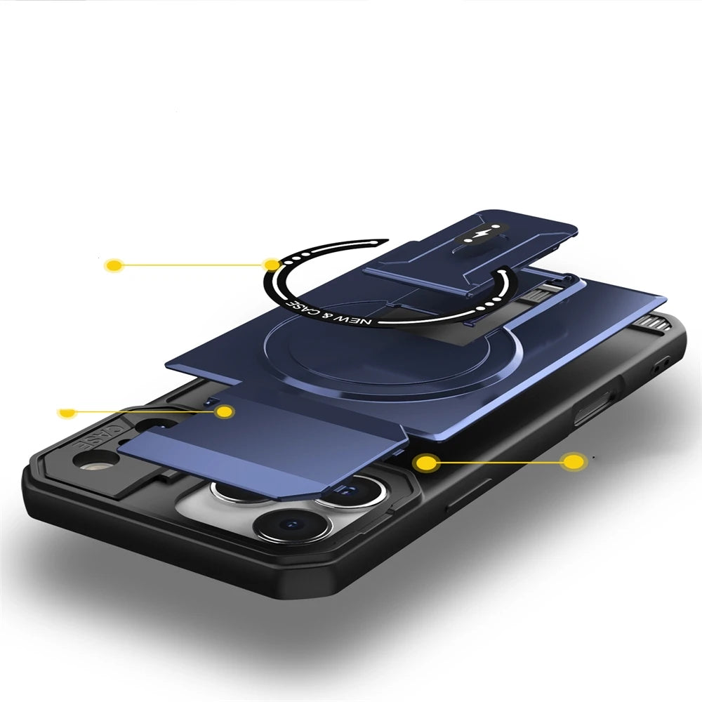 Shockproof Armor MagSafe Case with Flip Camera Protection and Stand for iPhone 17 Series