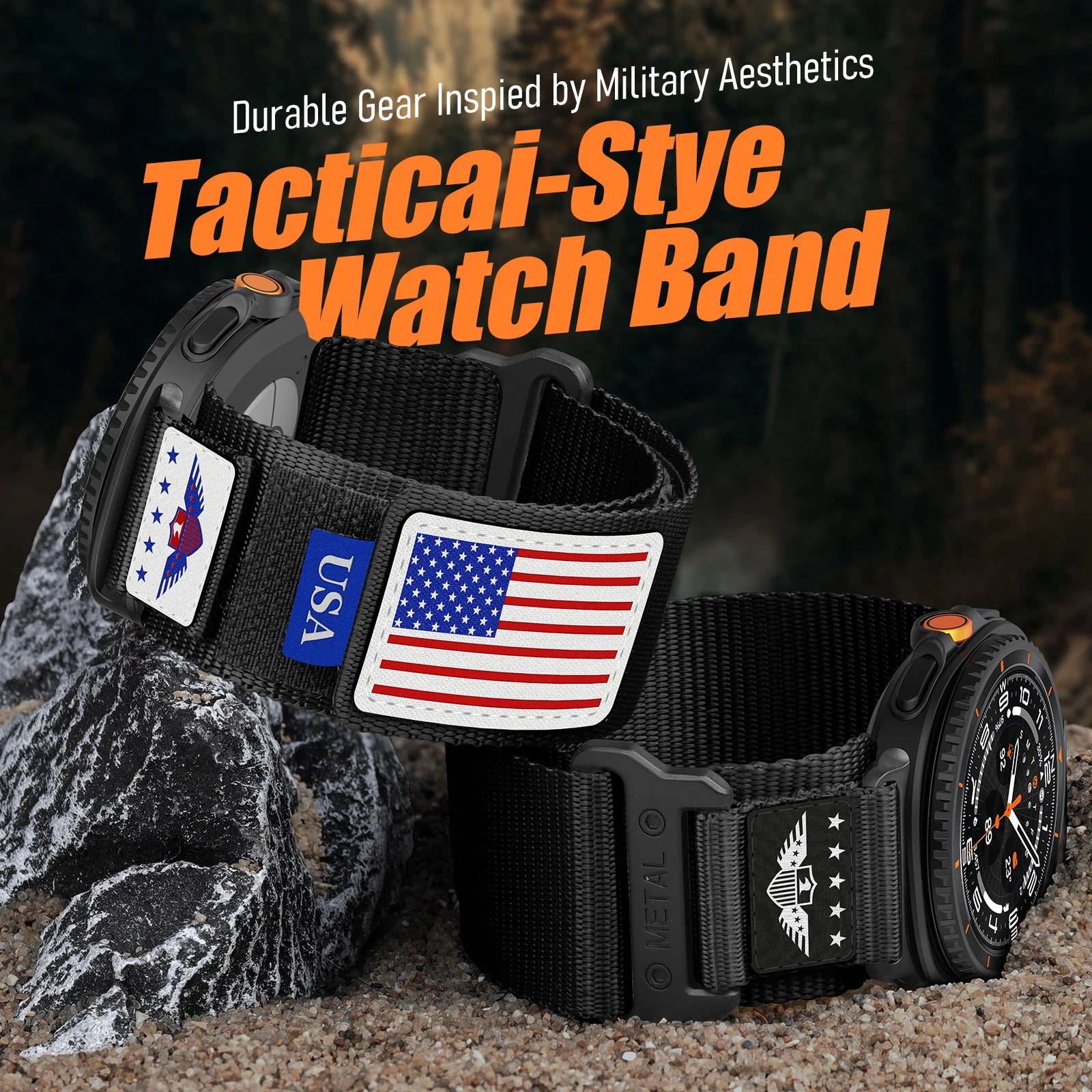 USA Flag Durable Nylon Bracelet for Samsung Galaxy Watch 8 & Galaxy Watch 8 Classic