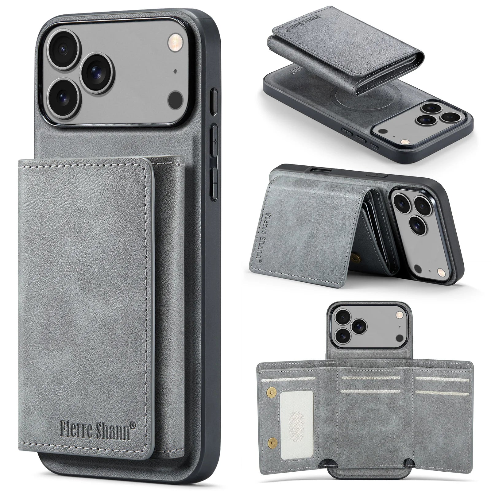 iPhone 17 Series MagSafe Leather Case with 5-Card Holder Stand