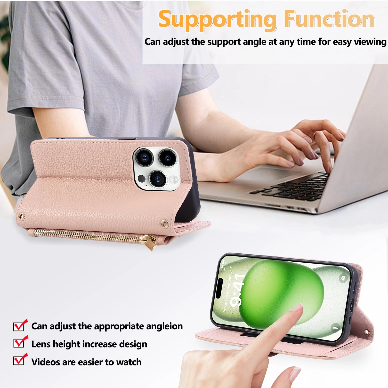 Crossbody Leather Wallet Case with Card Holder for iPhone 15 Series