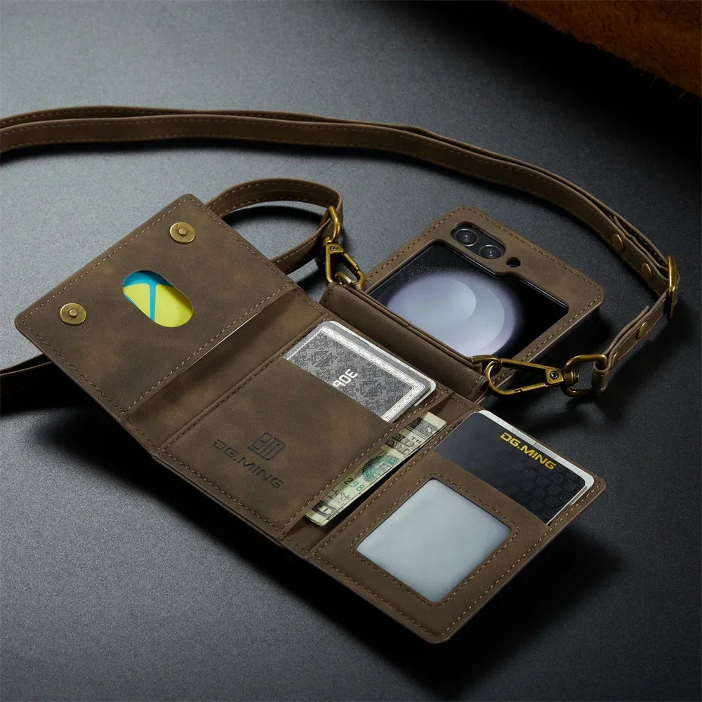 Card Holder Crossbody Lanyard Wallet Leather Phone Case for Samsung Galaxy Z Flip 5