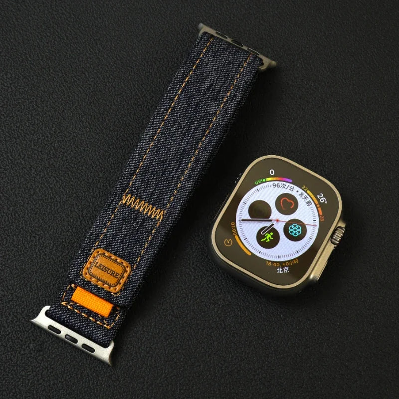 Vintage-Style Nylon Canvas Wrist Strap for Apple Watch