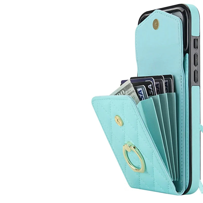 Premium Leather Wallet Case with Ring and Lanyard for iPhone 17 Series