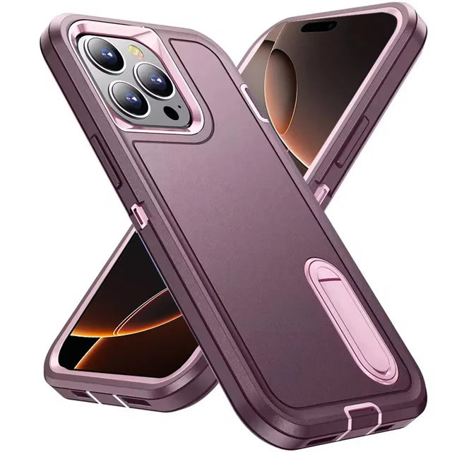 3-in-1 Hybrid Military-Grade Anti-Shock Case with Hard PC Holder for iPhone 16 Series
