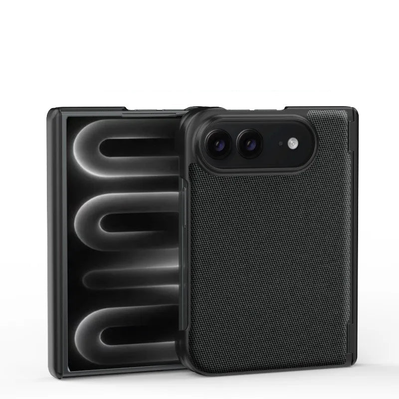 Woven Texture Vegan Leather Case with Wide Hinge Protection for iPhone Duo