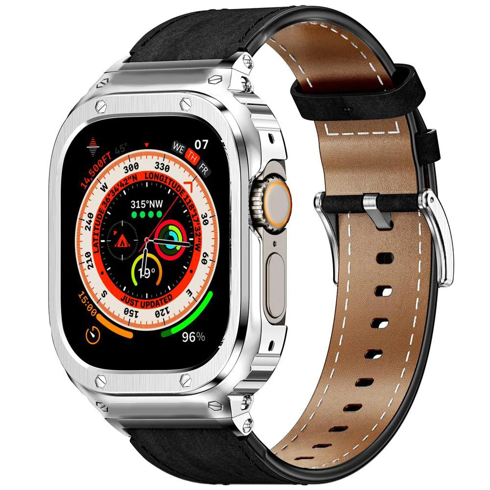 Luxury Metal Frame & Leather Strap Modification Kit for Apple Watch