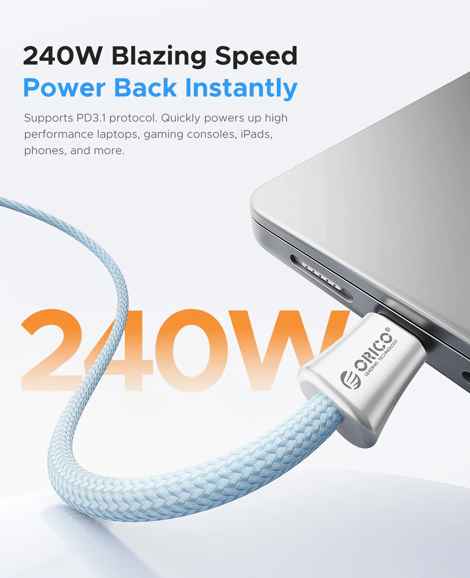 ORICO 240W USB-C Braided Fast Charging Cable