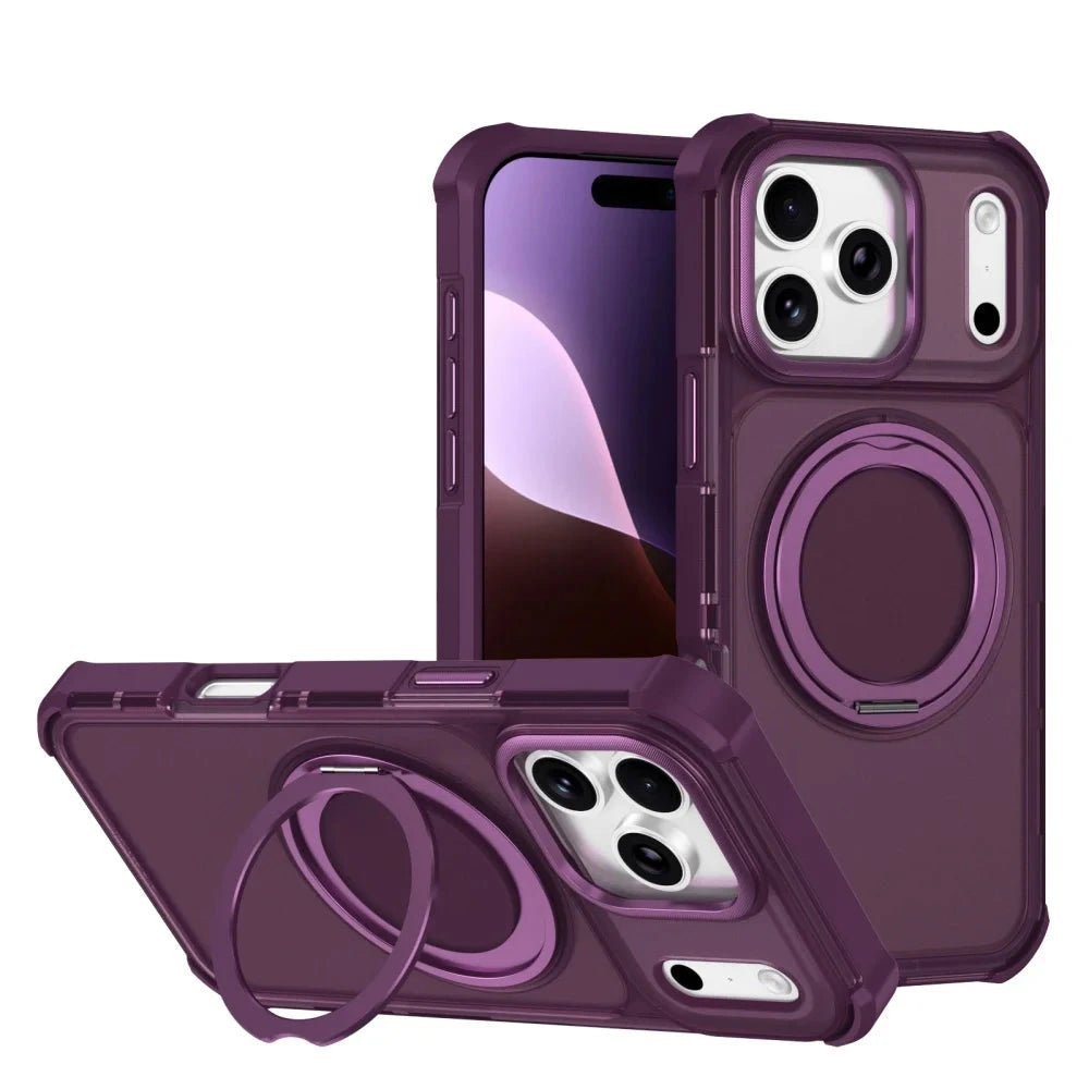 Matte Translucent MagSafe Case with 360° Rotatable Kickstand for iPhone 17 Series