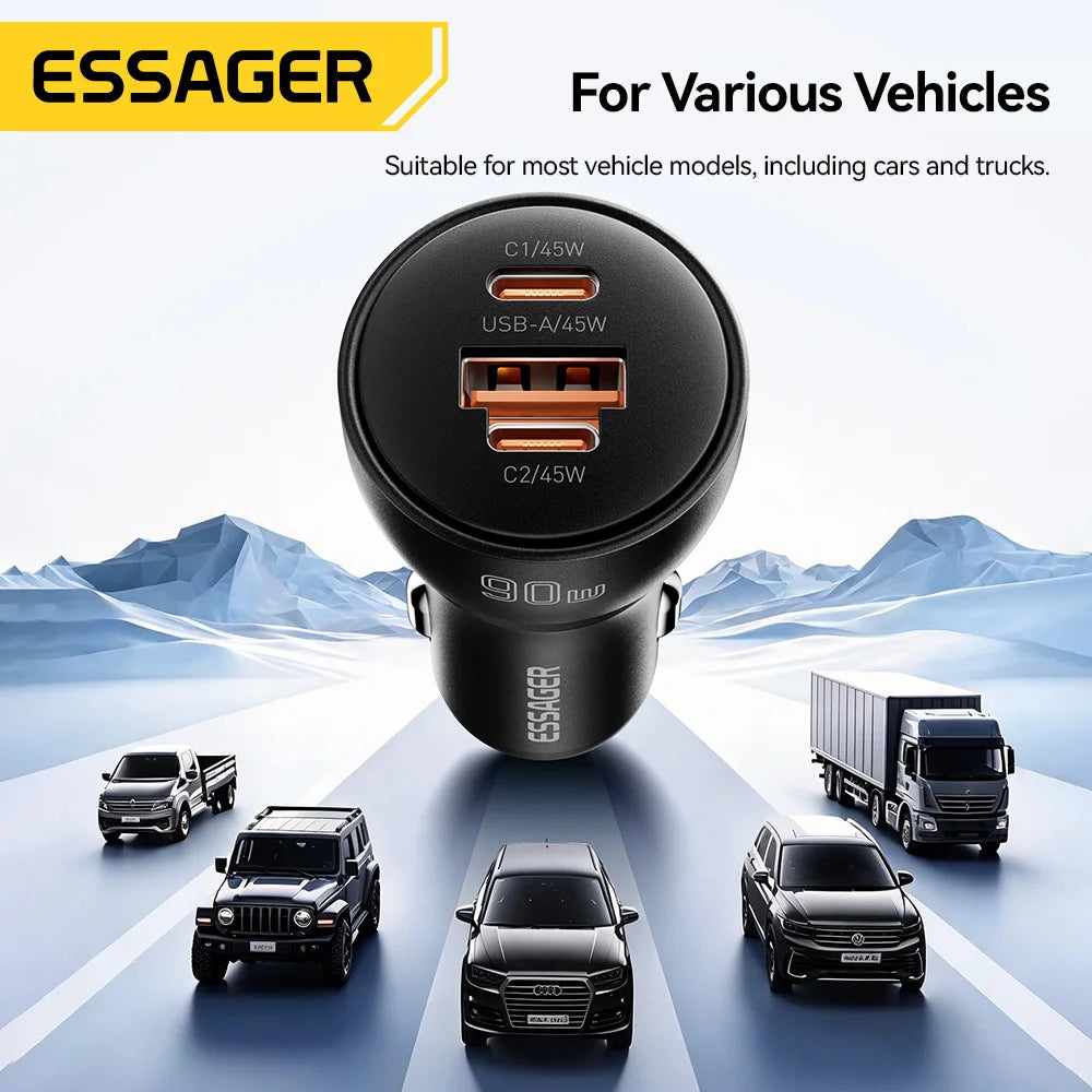 Essager 90W Dual-Port USB-C Car Charger
