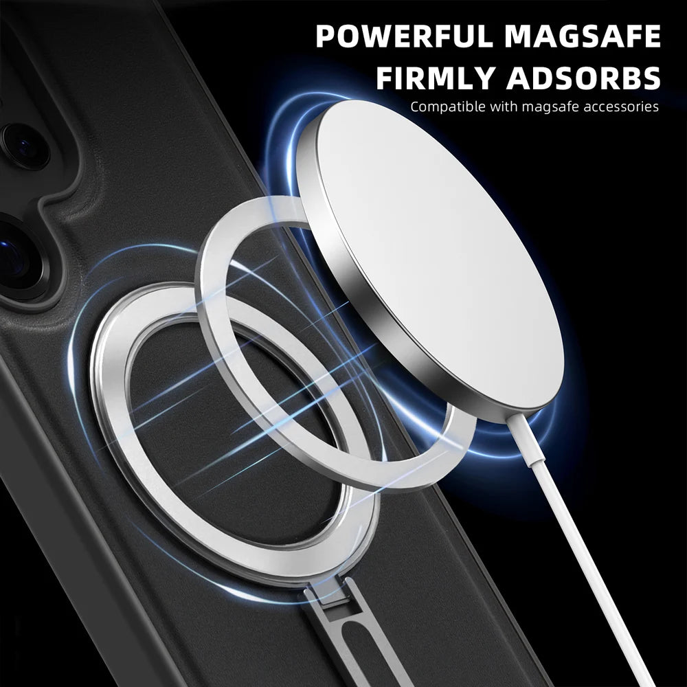 PU Leather & Silicone Ring Stand Magnetic Case for Samsung Galaxy S25 Series