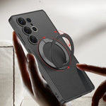 Electroplate Leather Shockproof Magnetic Case with Rotating Ring Bracket for Samsung Galaxy S25 Ultra