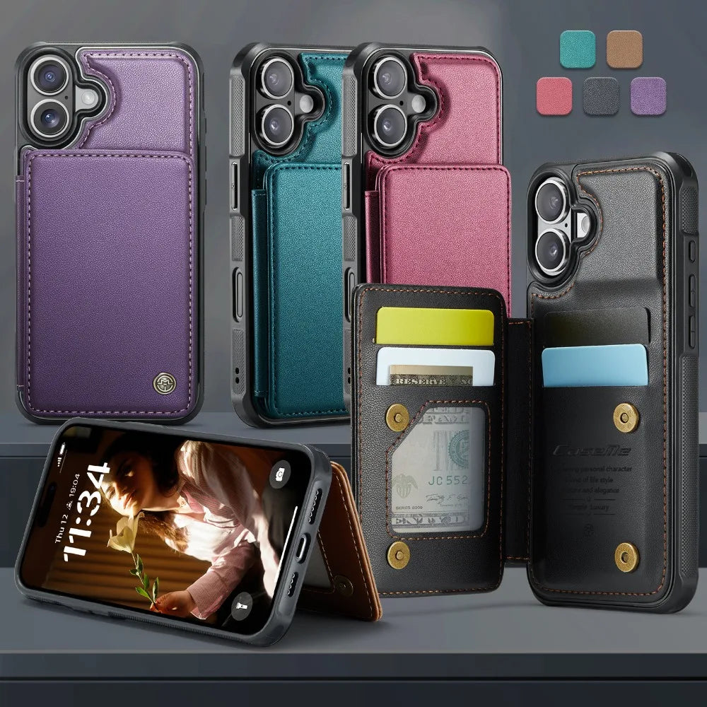 Protective Leather Back Wallet Case with RFID Shield for iPhone 17 Series