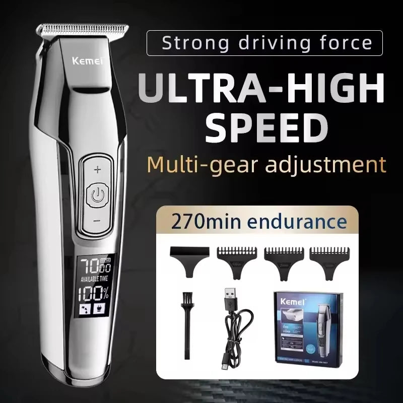 Kemei KM-5027 Rechargeable Hair Clipper with LCD Display