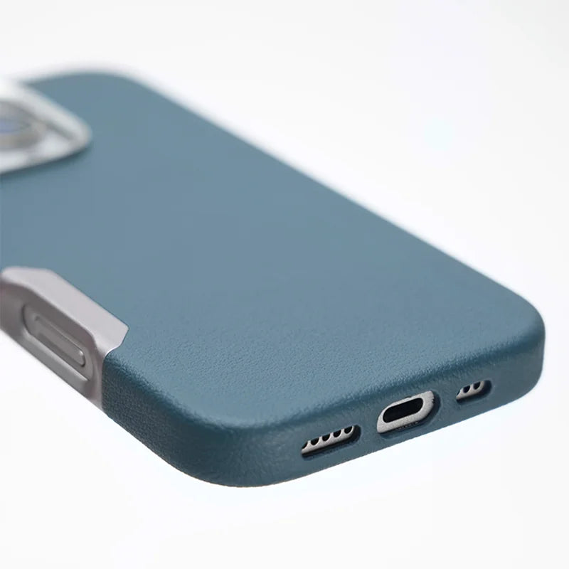 Premium Magnetic Vegan Leather Full Cover Case with Aluminum Alloy Camera Button Bezel for iPhone 16 Series