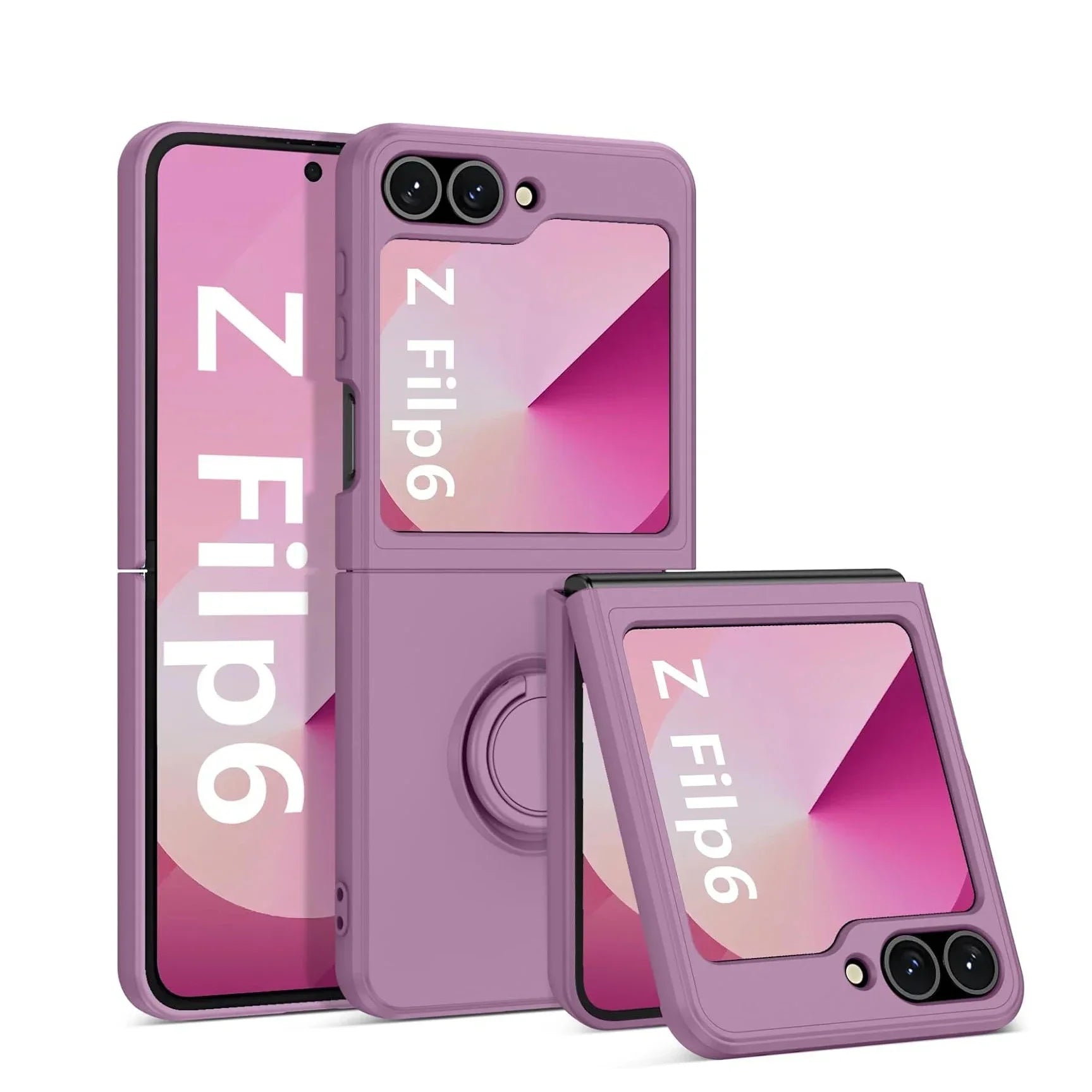 Liquid Silicone Phone Case with Ring Holder & Grip Stand for Samsung Galaxy Z Flip 6