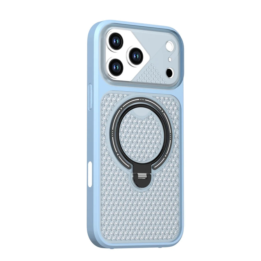 Textured MagSafe Cooling Case with Rotatable Ring Stand for iPhone 18 Series