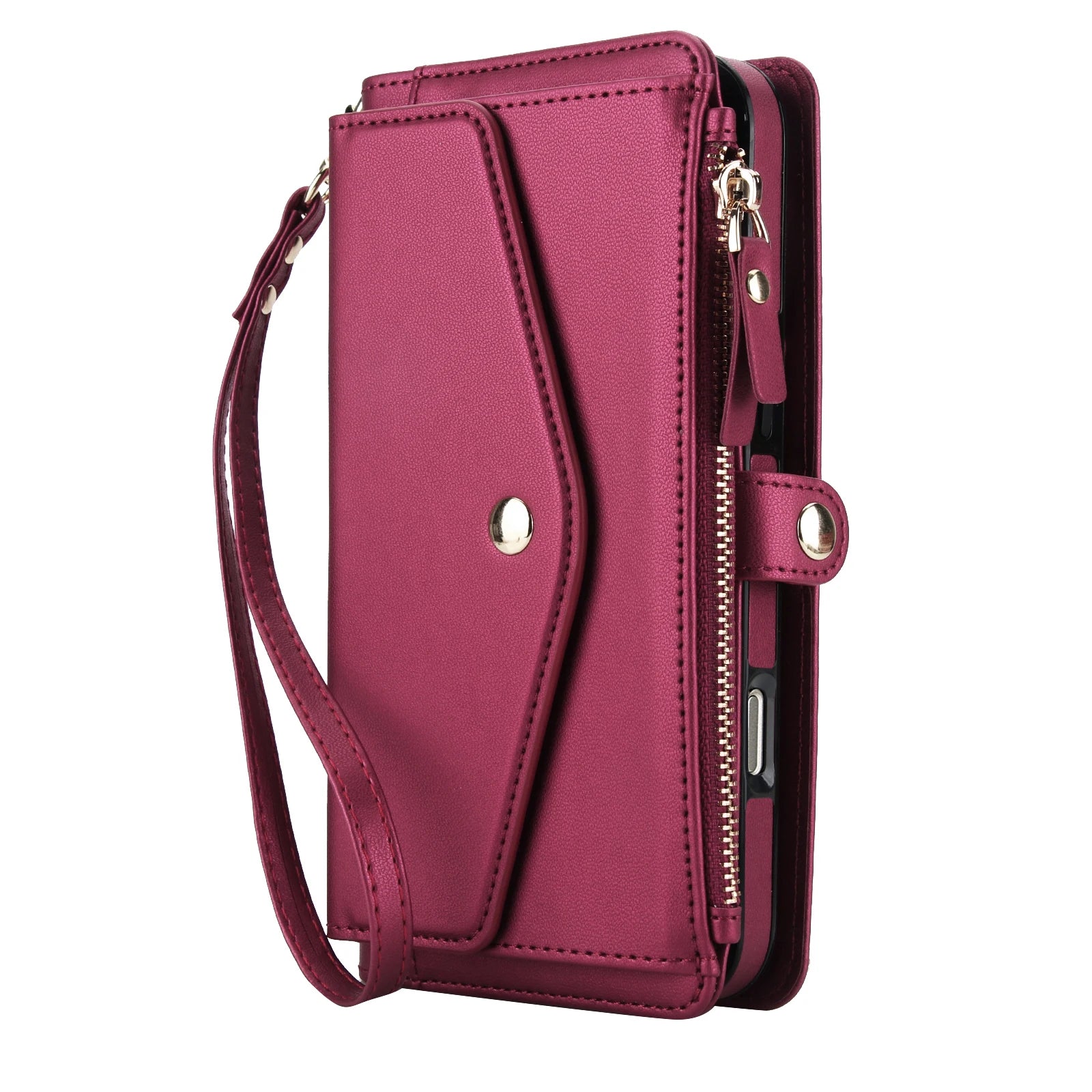 Detachable MagSafe Leather Crossbody Case with Zippered Flip Wallet & Card Slot for iPhone 17 Series